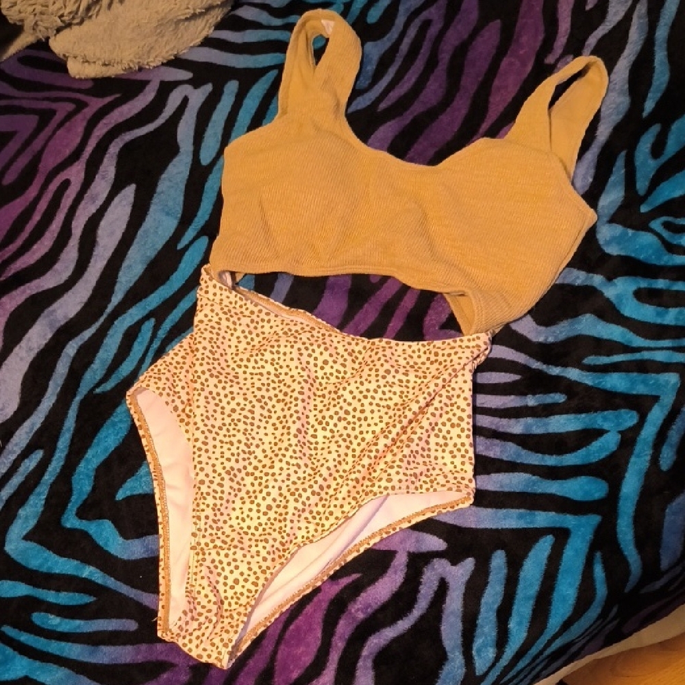 NWT SHEIN | Tan and Multicolor One Piece Swimsuit